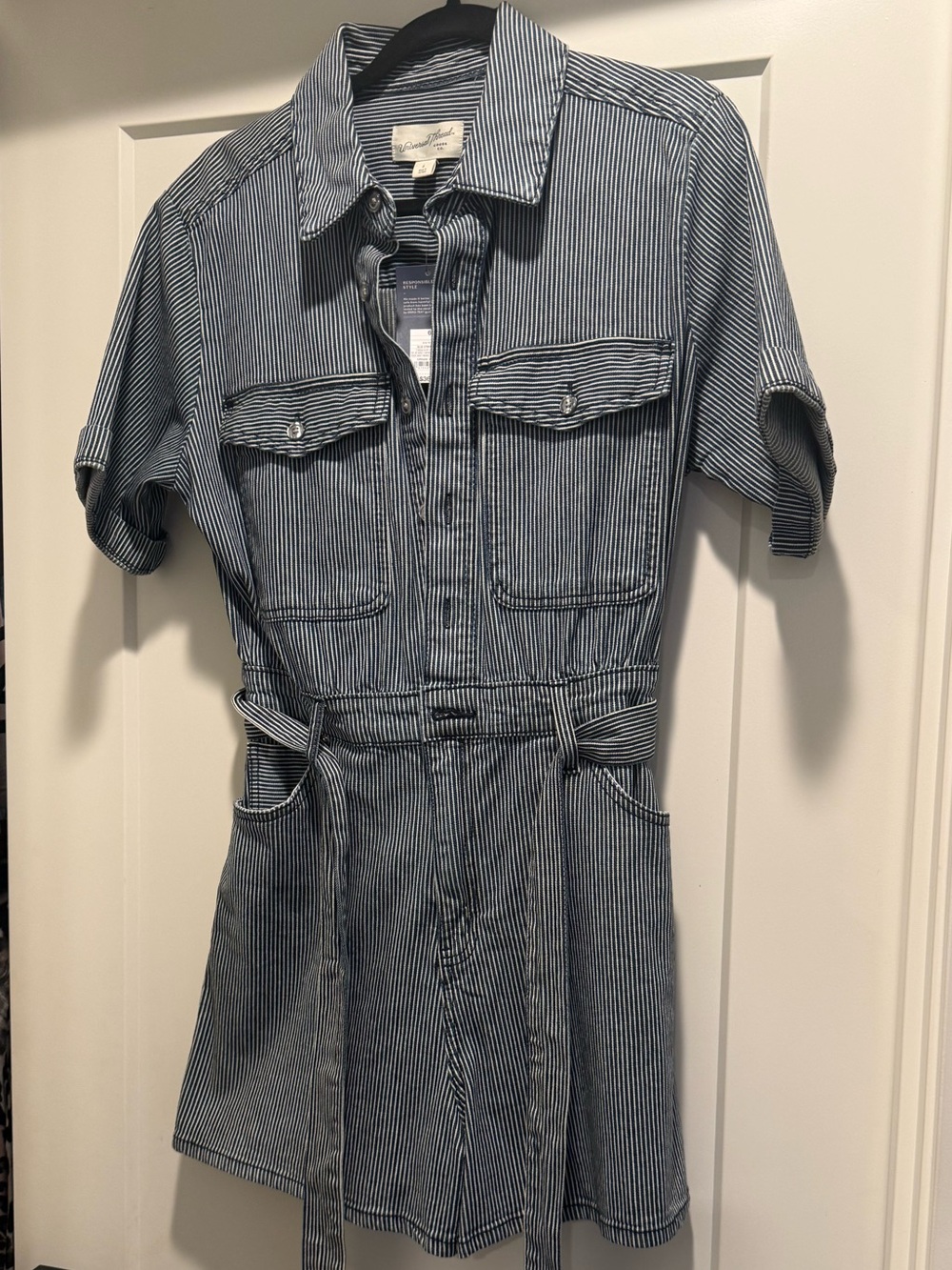 Universal Thread Blue & White Striped Short-Sleeve Utility Romper